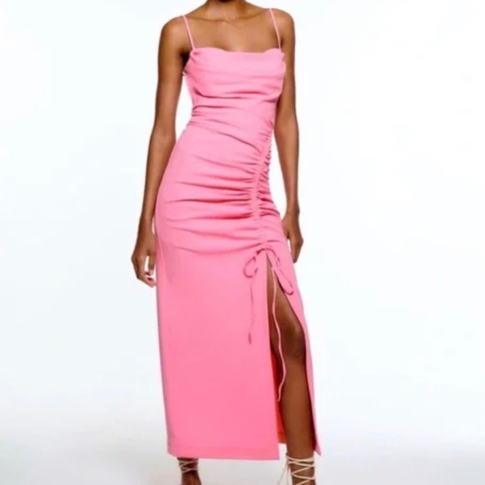 ZARA DRAPED MIDI DRESS Pink